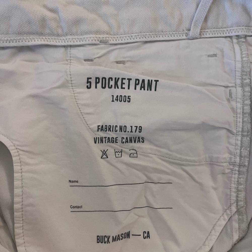 Buck Mason White 5 pocket pants 32x31